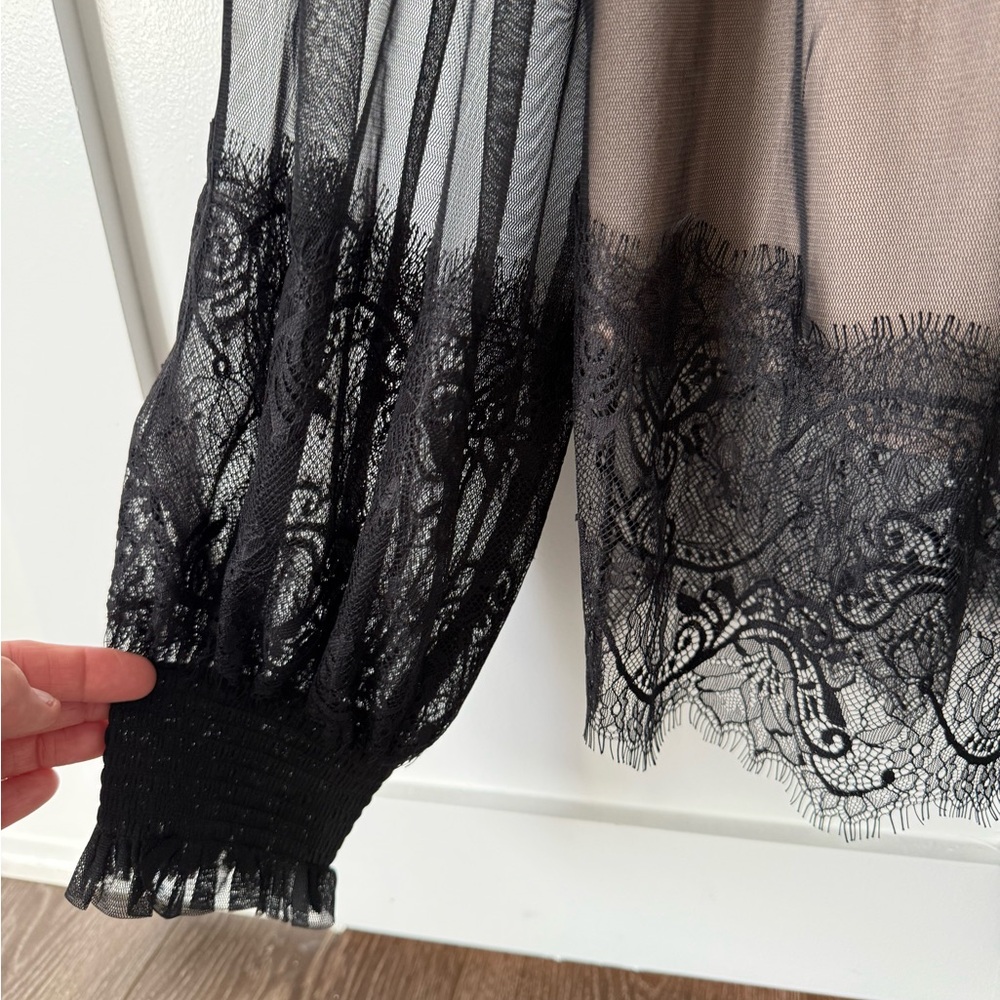 Anthropologie Layered Tulle Puff-Sleeve Lace Blouse - Picture 5 of 6